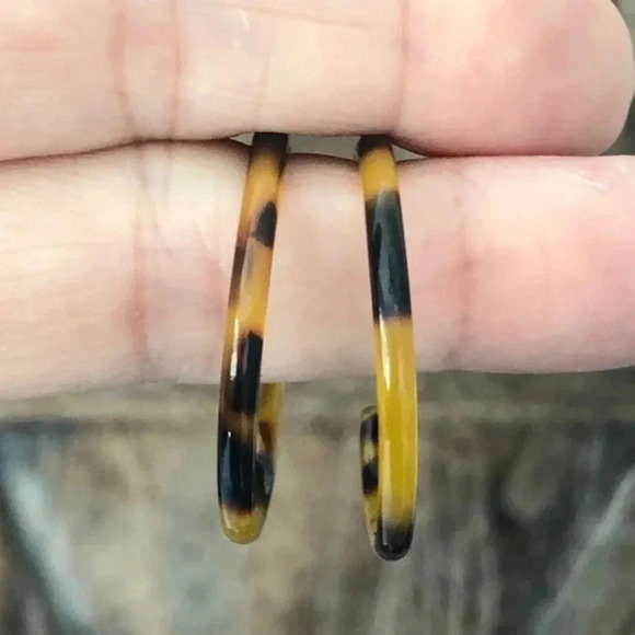 Light & Dark Brown Tortie Circle Hoop Acrylic Resin Earrings NWT - Picture 1 of 4